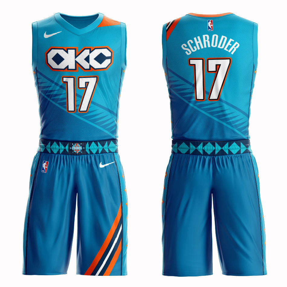 Customized Men Oklahoma City Thunder #17 Schroder blue NBA Nike jersey->oklahoma city thunder->NBA Jersey